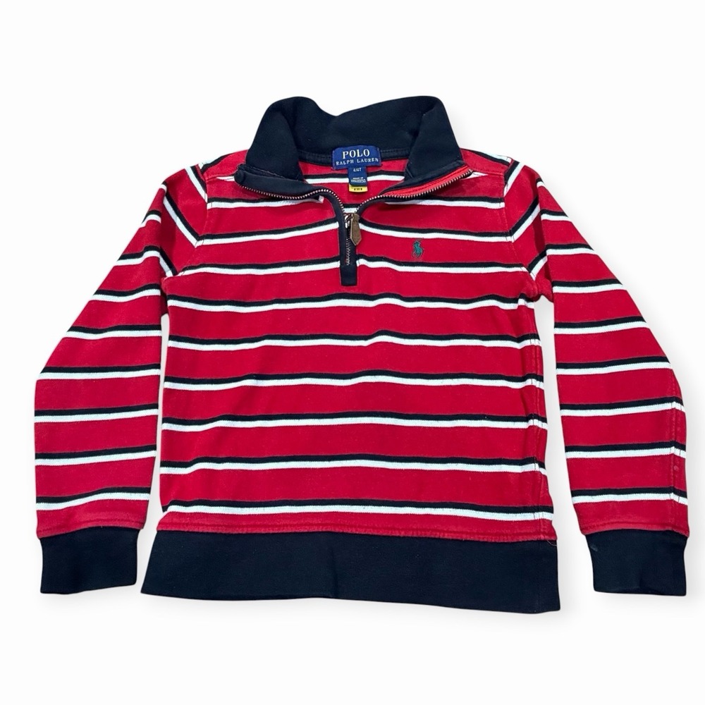 Polo Ralph Lauren Boys Rugby Striped 1/4 Zip Mock Neck Cotton Knit Sweater 4/4T